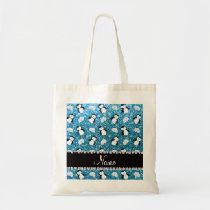 Personalisierter Name Himmelblau Glitzer Pinguine Tragetasche