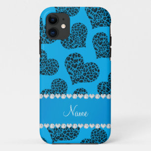 Personalisierter Name Himmelblau Leopardenherzen Case-Mate iPhone Hülle