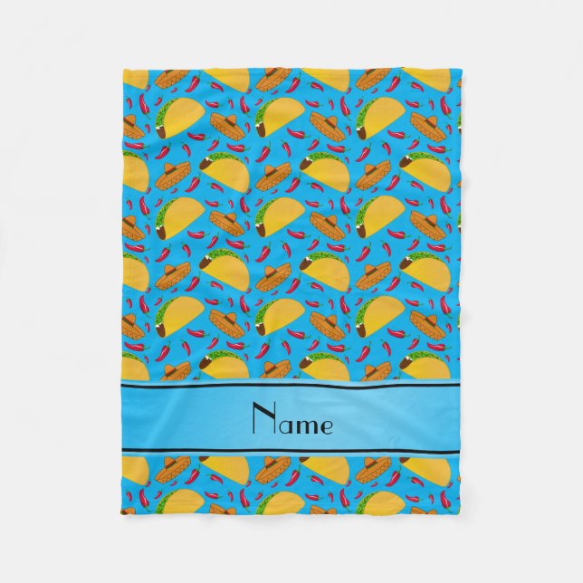 Personalisierter Name Himmelsblau tacos sombreros  Fleecedecke (Vorderseite)