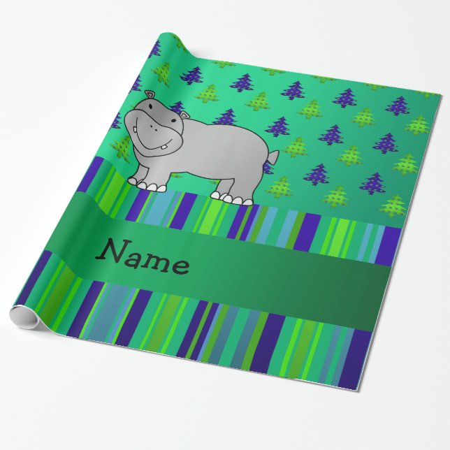 Personalisierter Name Hippo Geschenkpapier (Ungerollt)