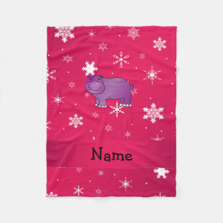 Personalisierter Name Hippo rosa Schneeflocken Fleecedecke