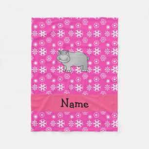 Personalisierter Name Hippo rosa Schneeflocken Fleecedecke