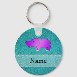 Personalisierter Name hippo türkis Glitzer Schlüsselanhänger