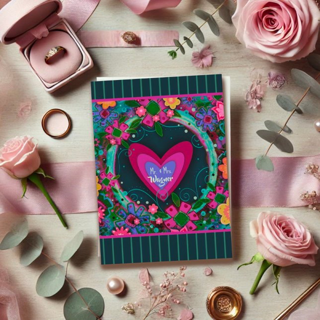 Personalisierter Name Hochzeit Modernes Herz Strei Karte (Von Creator hochgeladen)