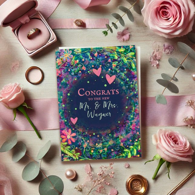 Personalisierter Name Hochzeit Modernes Lila Elega Karte (Von Creator hochgeladen)