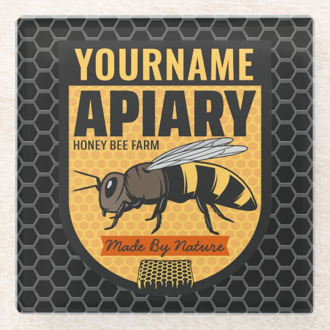 Personalisierter NAME Honey Bee Apiary Beehives Fa Glasuntersetzer (Vorderseite)