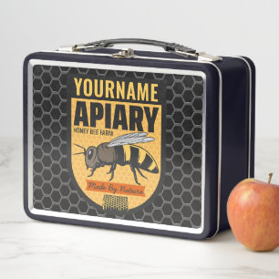 Personalisierter NAME Honey Bee Apiary Beehives Fa Metall Brotdose