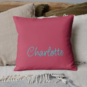 Personalisierter Name Hot Pink Aquamarines Skript Kissen