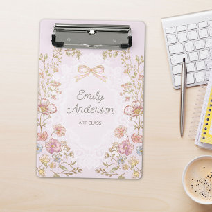 Personalisierter Name Hübsche Vintage-Blumen-Ästhe Mini Klemmbrett