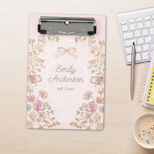 Personalisierter Name Hübsche Vintage-Blumen-Ästhe Mini Klemmbrett