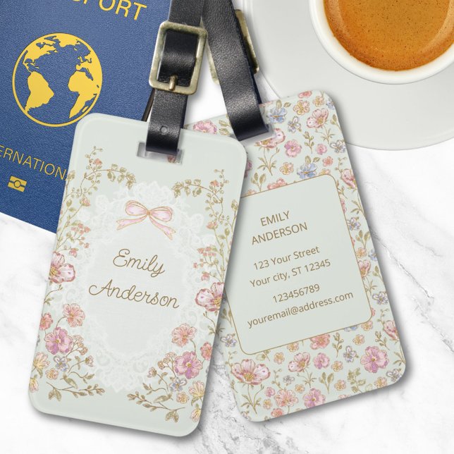Personalisierter Name Hübsche Vintage-Blumen Flora Gepäckanhänger (In situ)