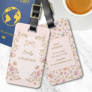 Personalisierter Name Hübsche Vintage-Blumen Flora Gepäckanhänger