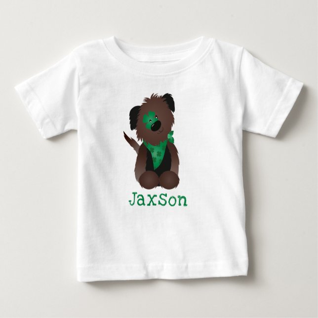 Personalisierter Name Hund Vierblättriges Kleeblat Baby T-shirt (Vorderseite)