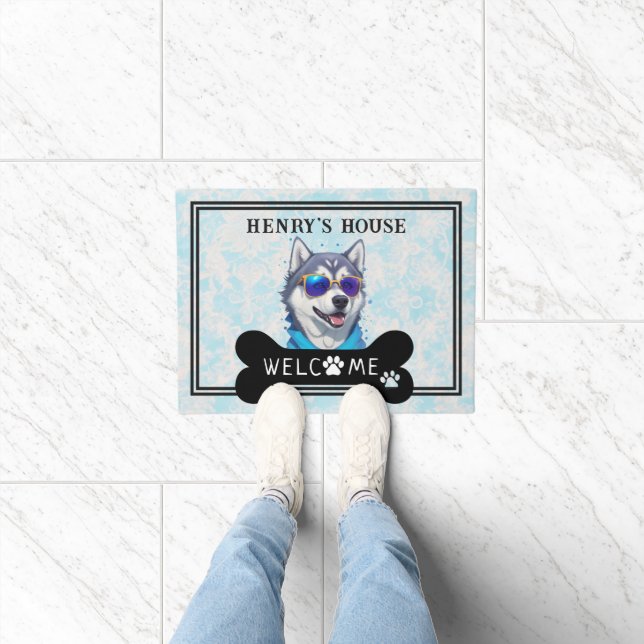 Personalisierter Name Husky Dog Welcome House Eing Fußmatte (Indoor)