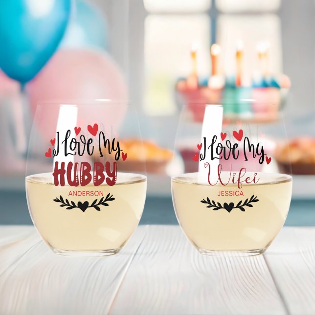 Personalisierter Name I Liebe Mein Hubby Wifei Weinglas Ohne Stiel (Insitu (Baby Party))