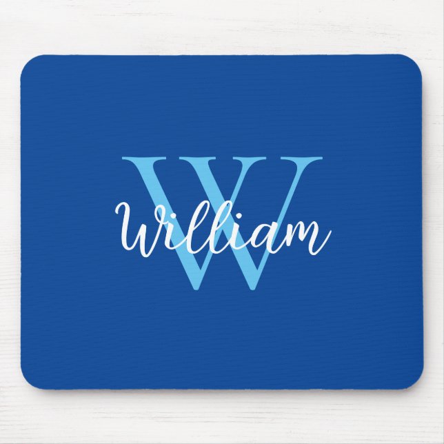 Personalisierter Name in Blauem Monogramm Mousepad (Vorne)