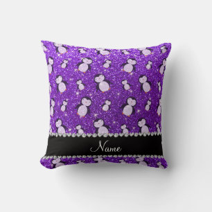 Personalisierter Name Indigo lila Glitzer Pinguine Kissen