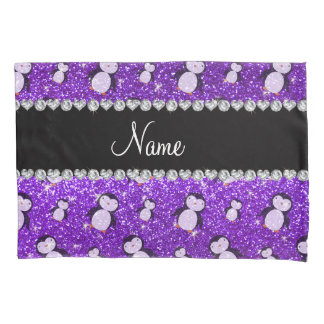 Personalisierter Name Indigo lila Glitzer Pinguine Kissenbezug