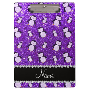 Personalisierter Name Indigo lila Glitzer Pinguine Klemmbrett