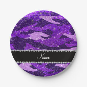 Personalisierter Name Indigo lila Glitzer Tarnung Pappteller