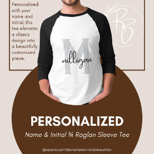 Personalisierter Name & Initial 3/4 Raglan-Ärmel-S T-Shirt