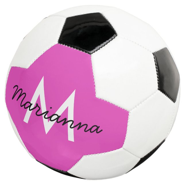 Personalisierter Name Initial Girly Bright Pink Fußball (Dreiviertel)