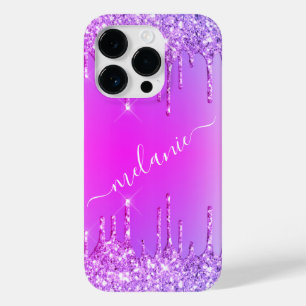 Personalisierter Name iPhone Fall Lila rosa Neon Case-Mate iPhone 14 Pro Hülle
