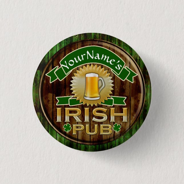 Personalisierter Name Irish Pub Sign St. Patrick's Button (Vorderseite)