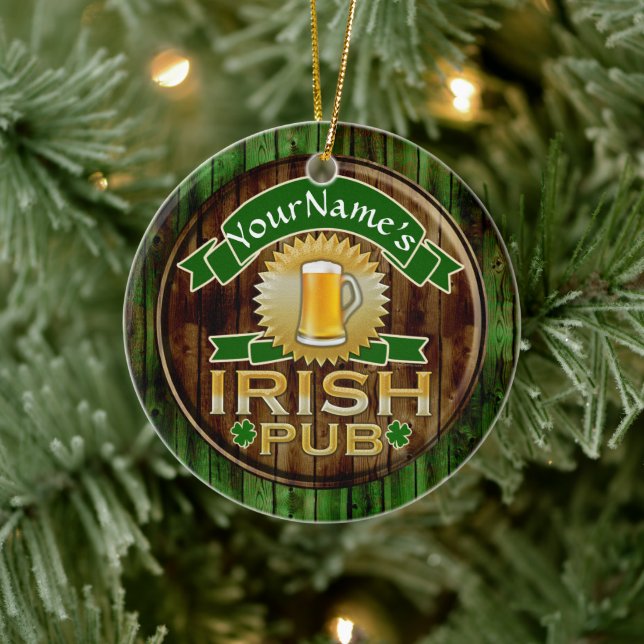 Personalisierter Name Irish Pub Sign St. Patrick's Keramik Ornament (Baum)