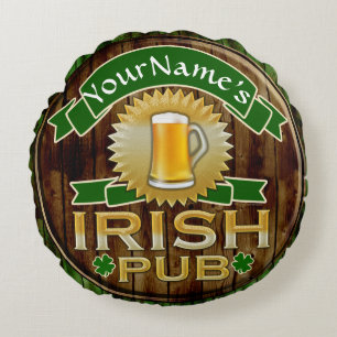 Personalisierter Name Irish Pub Sign St. Patrick's Rundes Kissen