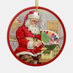 Personalisierter Name & Jahr Vintage-Weihnachtsman Keramik Ornament
