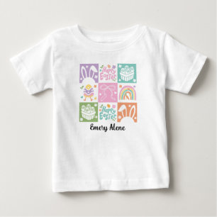 Personalisierter Name Kariert Pastell Ostern Coque Baby T-shirt