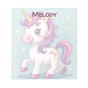 Personalisierter Name Kawaii Sparkle Unicorn Notizblock