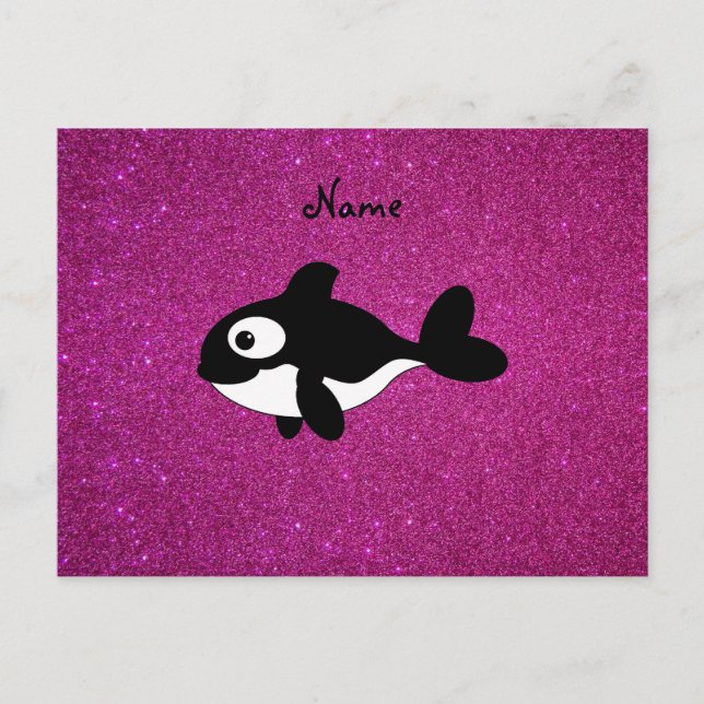 Personalisierter Name Killer Wal Pink Glitzer Postkarte (Vorderseite)