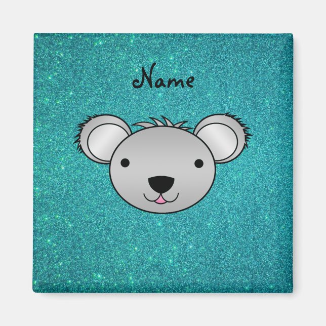 Personalisierter Name koala Gesicht türkis Glitzer Magnet (Vorne)