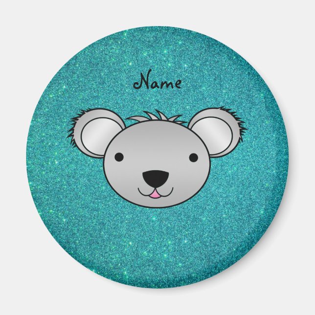 Personalisierter Name koala Gesicht türkis Glitzer Magnet (Vorne)