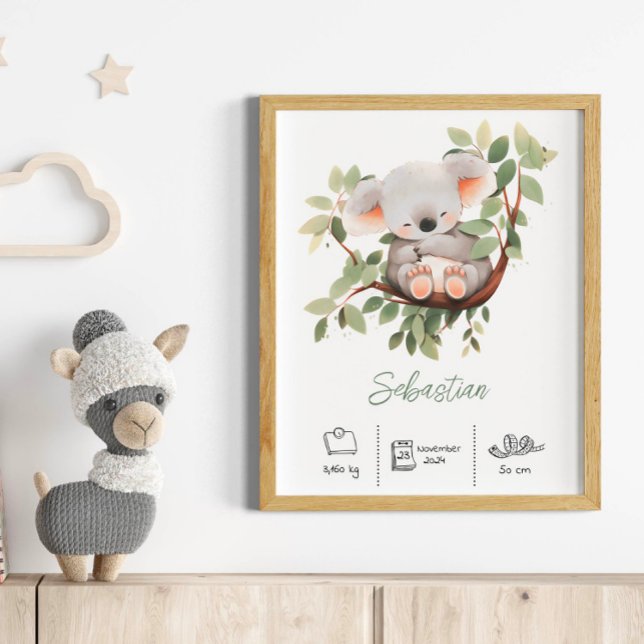 Personalisierter Name Koala Kinderzimmer Art Print Poster (Von Creator hochgeladen)