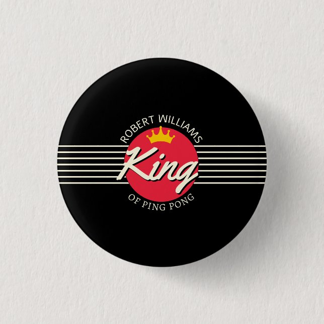 Personalisierter Name König des Ping Pong roter Kr Button (Vorderseite)