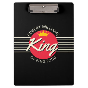 Personalisierter Name König des Ping Pong roter Kr Klemmbrett