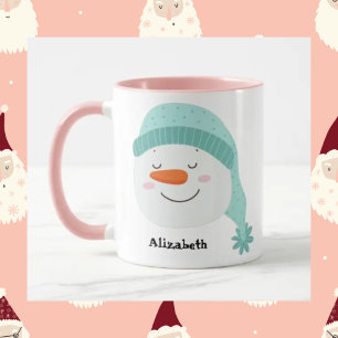Personalisierter Name lächelnd Gesicht Schneemann  Tasse