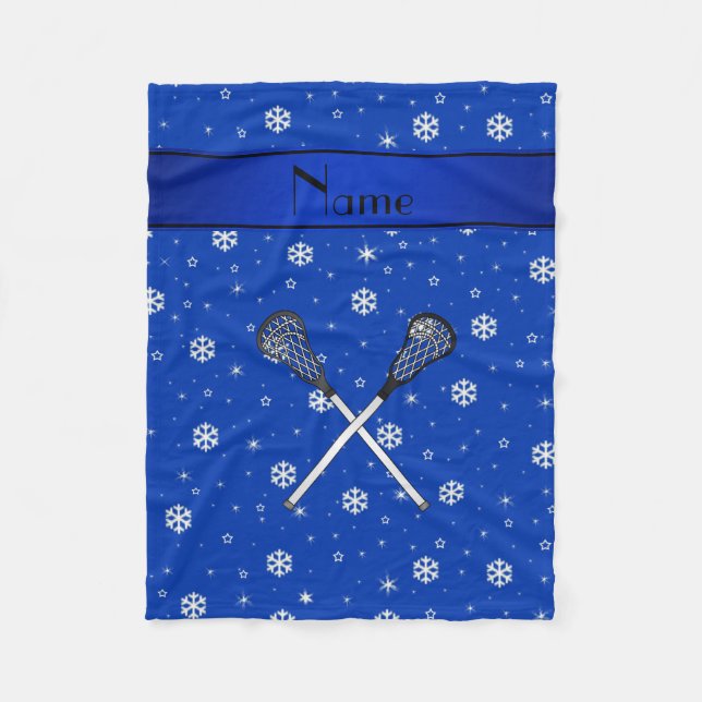 Personalisierter Name Lacrosse Blue Snowflakes Fleecedecke (Vorderseite)
