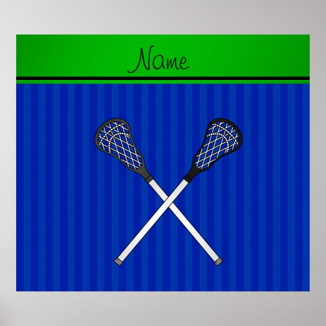 Personalisierter Name Lacrosse klebt blaue Streife Poster (Vorne)