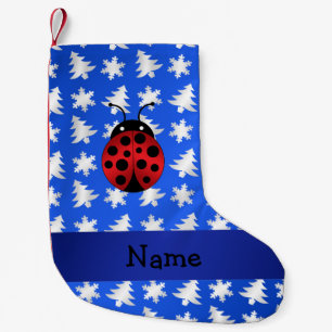 Personalisierter Name Ladybug blaue Schneeflocken Kleiner Weihnachtsstrumpf
