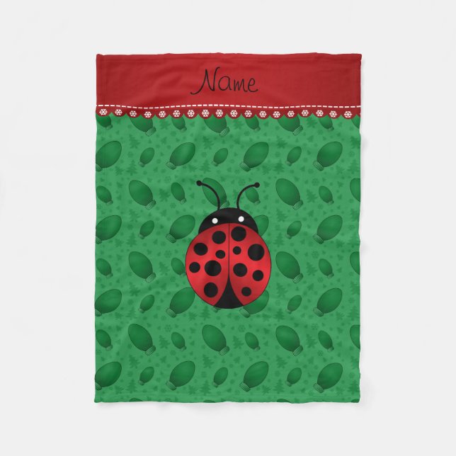 Personalisierter Name Ladybug Grüne Fleecedecke (Vorderseite)