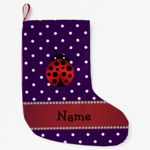 Personalisierter Name Ladybug lila Polka Punkte Kleiner Weihnachtsstrumpf