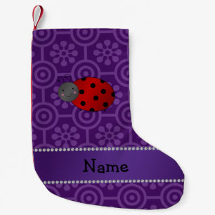 Personalisierter Name ladybug lila Retro-Blume Kleiner Weihnachtsstrumpf