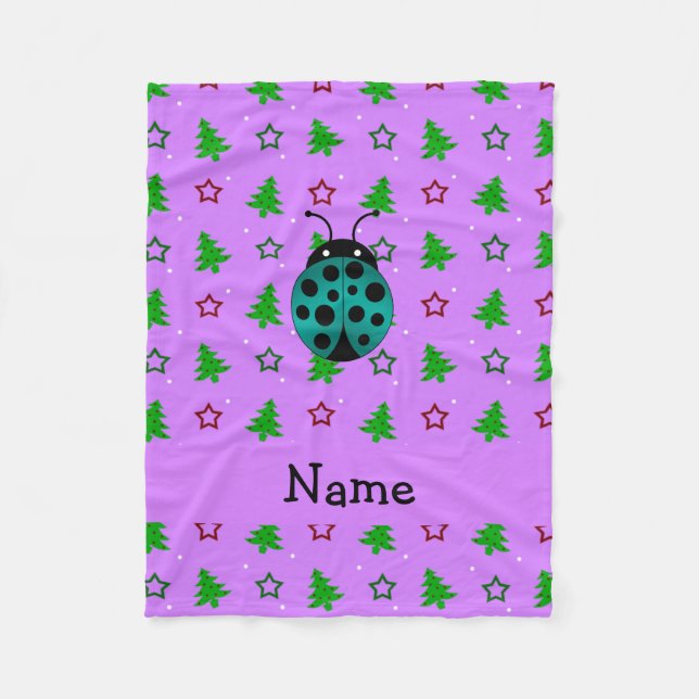 Personalisierter Name ladybug lila Weihnachtsbäume Fleecedecke (Vorderseite)
