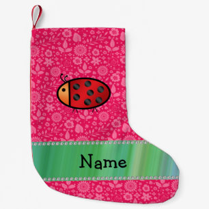 Personalisierter Name ladybug rosa Blumenmuster Kleiner Weihnachtsstrumpf