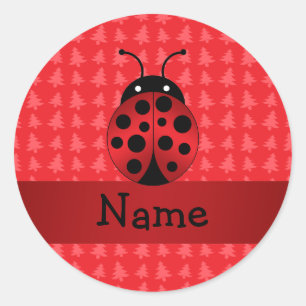 Personalisierter Name Ladybug - Rote Weihnachtsbäu Runder Aufkleber