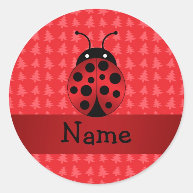 Personalisierter Name Ladybug - Rote Weihnachtsbäu Runder Aufkleber (Vorderseite)